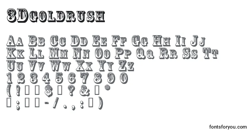 Czcionka 3Dgoldrush – alfabet, cyfry, specjalne znaki