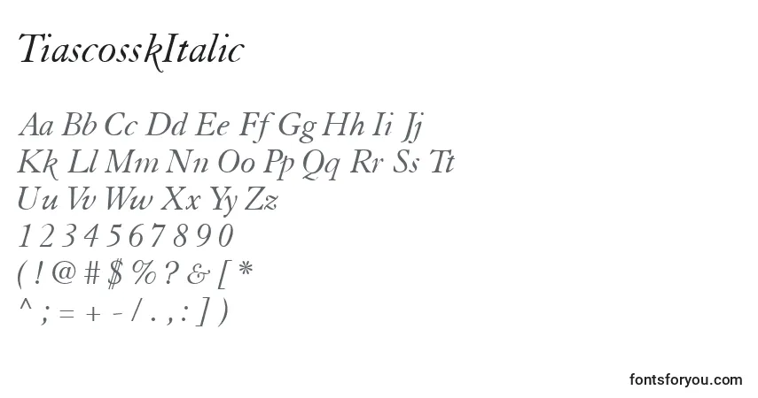 A fonte TiascosskItalic – alfabeto, números, caracteres especiais
