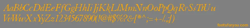 TiascosskItalic-Schriftart – Orangefarbene Schriften auf grauem Hintergrund