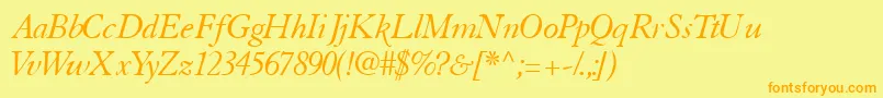 TiascosskItalic-Schriftart – Orangefarbene Schriften auf gelbem Hintergrund
