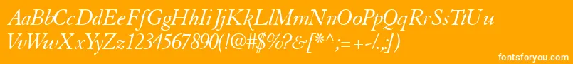 TiascosskItalic-Schriftart – Weiße Schriften auf orangefarbenem Hintergrund