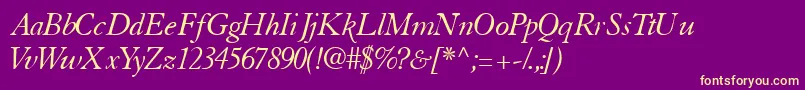 TiascosskItalic-Schriftart – Gelbe Schriften auf violettem Hintergrund
