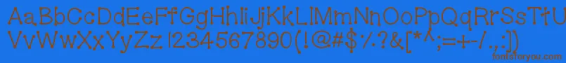 フォントGeldoticaplainlowercasef – 茶色の文字が青い背景にあります。