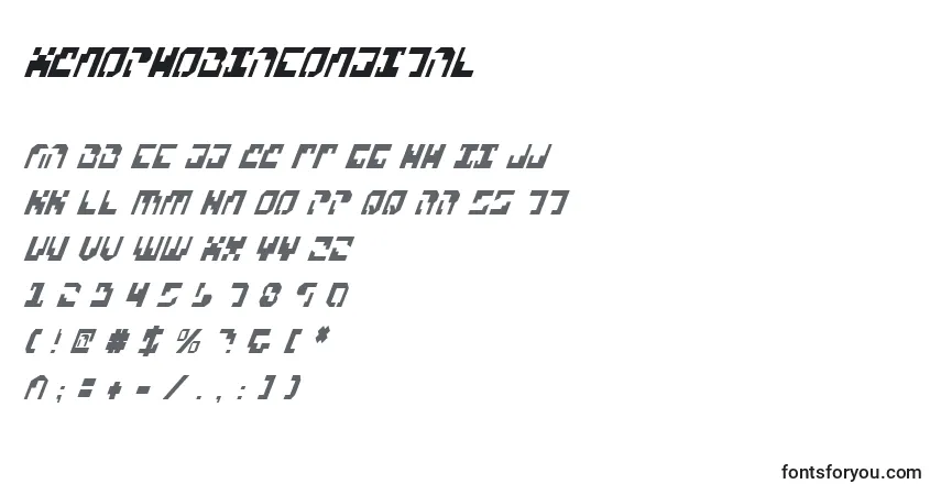 Czcionka XenophobiaCondital – alfabet, cyfry, specjalne znaki