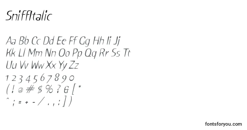 Schriftart SniffItalic – Alphabet, Zahlen, spezielle Symbole