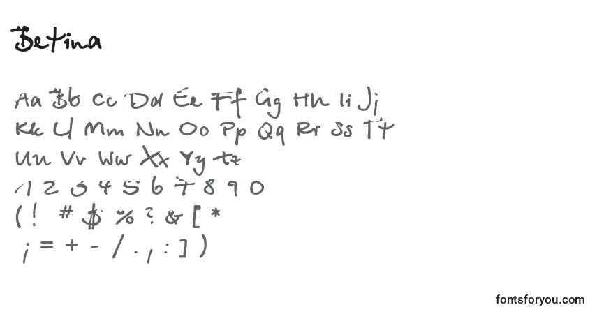 Schriftart Betina – Alphabet, Zahlen, spezielle Symbole