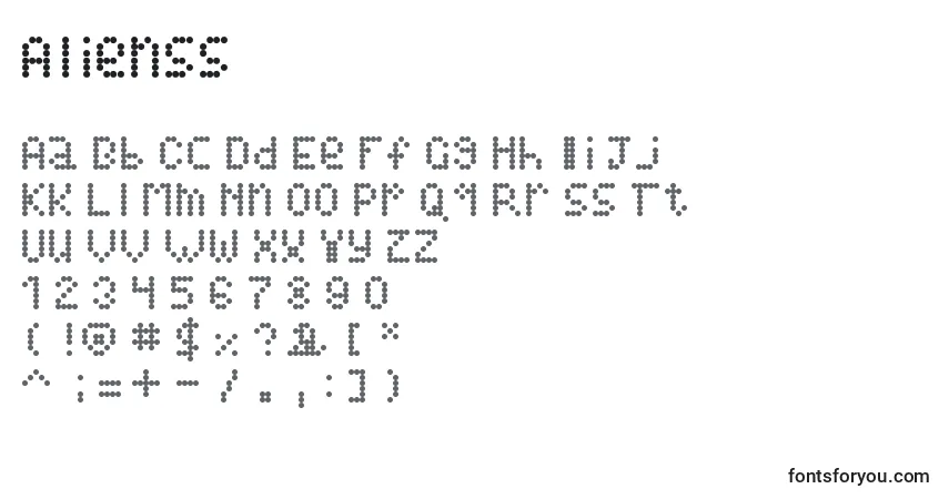 Czcionka Alienss – alfabet, cyfry, specjalne znaki