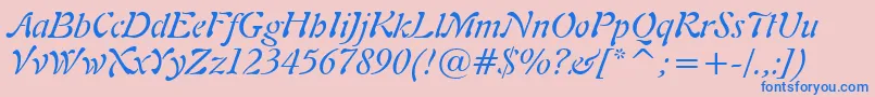 Fonte Freeform721ItalicBt – fontes azuis em um fundo rosa