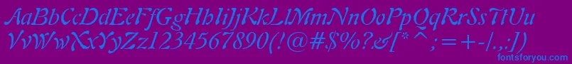 Freeform721ItalicBt-Schriftart – Blaue Schriften auf violettem Hintergrund