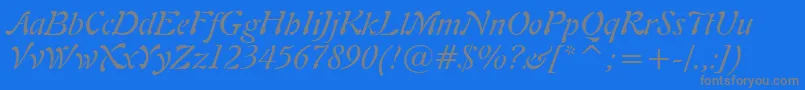 Freeform721ItalicBt-Schriftart – Graue Schriften auf blauem Hintergrund
