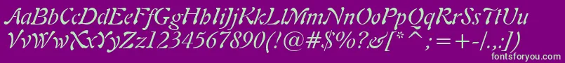 Freeform721ItalicBt-Schriftart – Grüne Schriften auf violettem Hintergrund