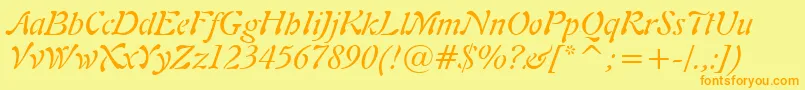 フォントFreeform721ItalicBt – オレンジの文字が黄色の背景にあります。