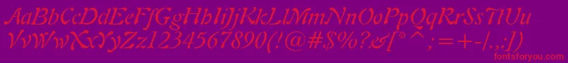 Freeform721ItalicBt-Schriftart – Rote Schriften auf violettem Hintergrund