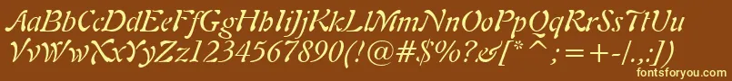 Freeform721ItalicBt-Schriftart – Gelbe Schriften auf braunem Hintergrund