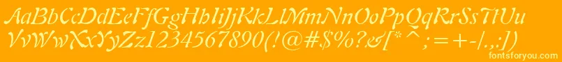 Freeform721ItalicBt-fontti – keltaiset fontit oranssilla taustalla