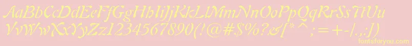 Freeform721ItalicBt-fontti – keltaiset fontit vaaleanpunaisella taustalla