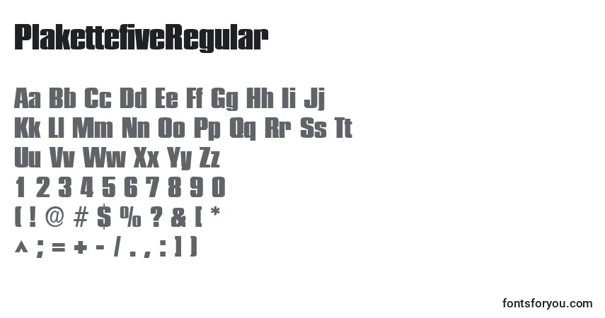 Schriftart PlakettefiveRegular – Alphabet, Zahlen, spezielle Symbole