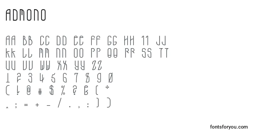 A fonte ADMono – alfabeto, números, caracteres especiais