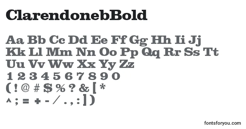 A fonte ClarendonebBold – alfabeto, números, caracteres especiais