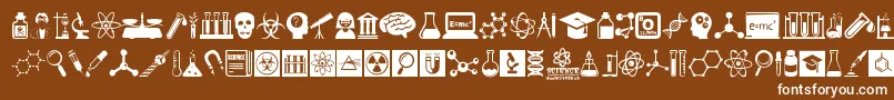 ScienceIcons-Schriftart – Weiße Schriften auf braunem Hintergrund