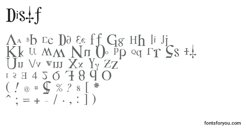 Schriftart Distf – Alphabet, Zahlen, spezielle Symbole
