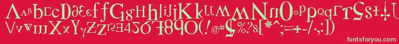 フォントDistf – 赤い背景に緑の文字