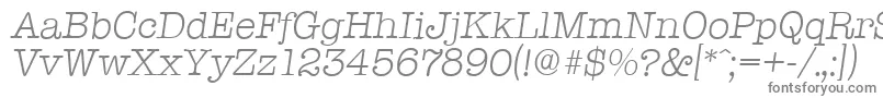 TypewriterserialLightItalic-fontti – harmaat kirjasimet valkoisella taustalla