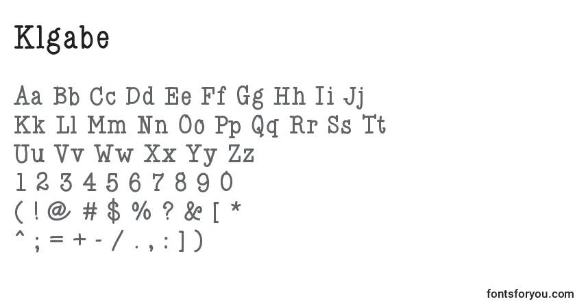 Schriftart Klgabe – Alphabet, Zahlen, spezielle Symbole