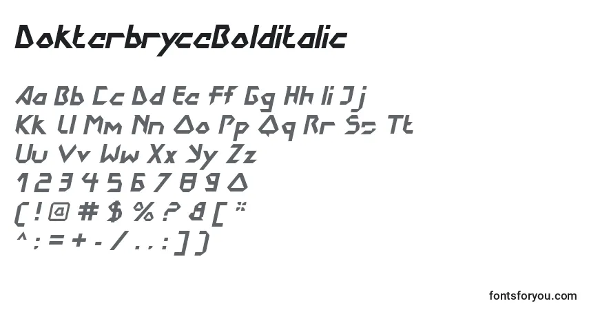 Czcionka DokterbryceBolditalic – alfabet, cyfry, specjalne znaki