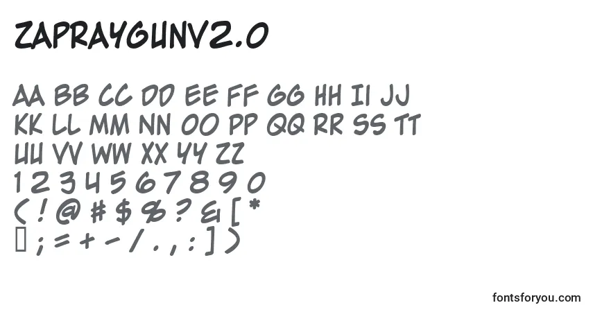 Czcionka ZapRaygunV2.0 – alfabet, cyfry, specjalne znaki