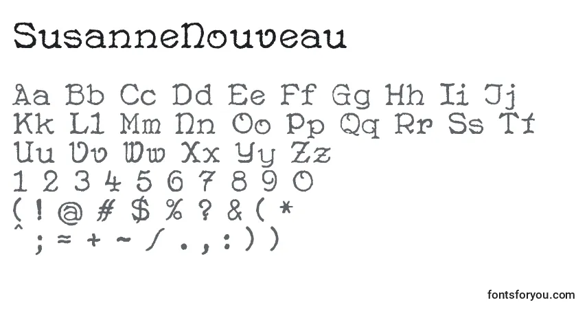 A fonte SusanneNouveau – alfabeto, números, caracteres especiais