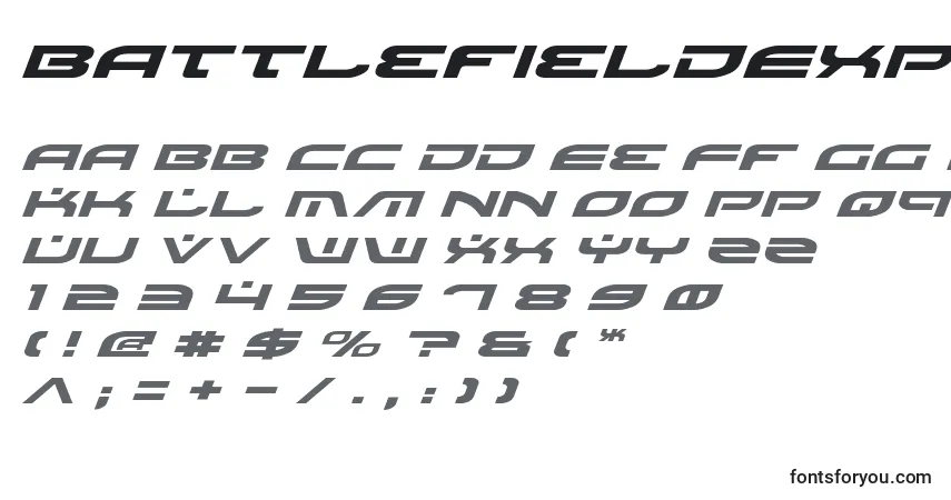 Schriftart BattlefieldExpandedItalic – Alphabet, Zahlen, spezielle Symbole