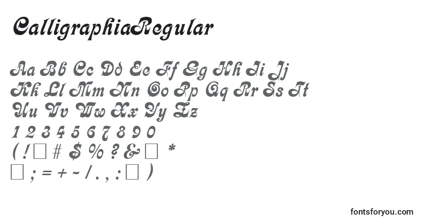 Czcionka CalligraphiaRegular – alfabet, cyfry, specjalne znaki