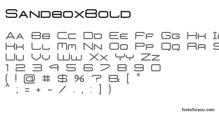 A fonte SandboxBold – alfabeto, números, caracteres especiais