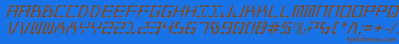 フォントY2kv2i – 茶色の文字が青い背景にあります。