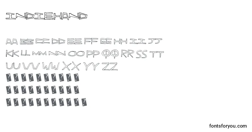 Schriftart Indiehand – Alphabet, Zahlen, spezielle Symbole