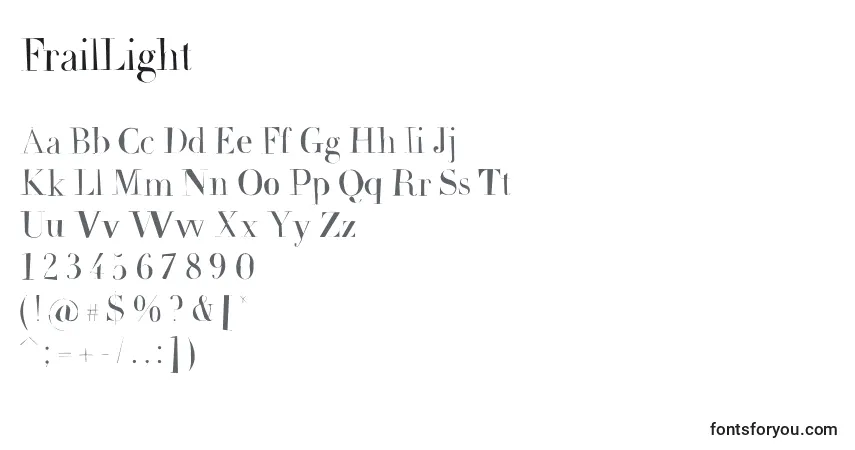 A fonte FrailLight – alfabeto, números, caracteres especiais