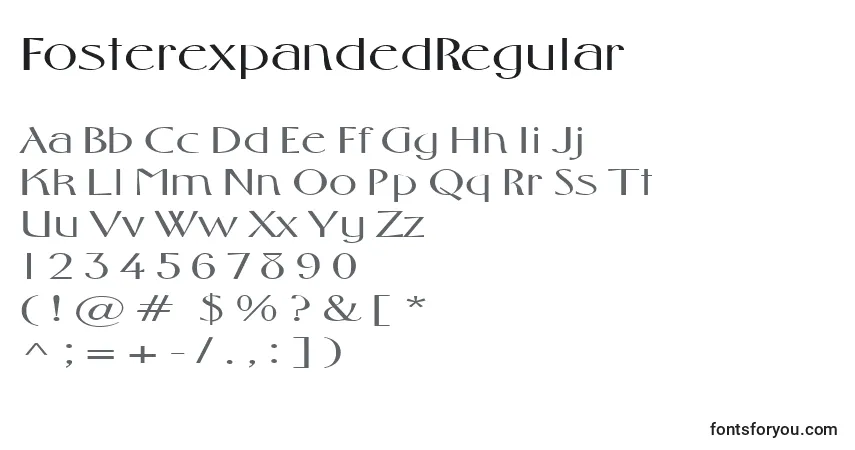 Czcionka FosterexpandedRegular – alfabet, cyfry, specjalne znaki