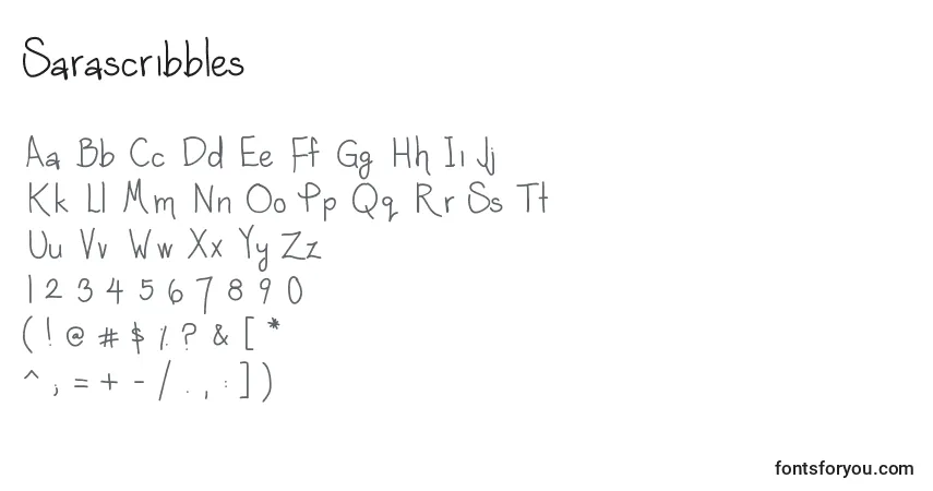 Schriftart Sarascribbles – Alphabet, Zahlen, spezielle Symbole