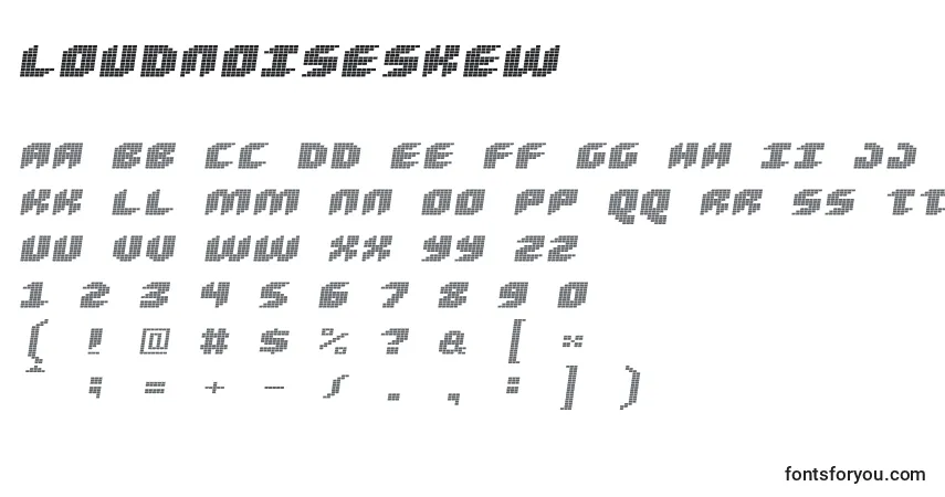 A fonte Loudnoiseskew – alfabeto, números, caracteres especiais
