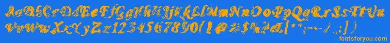 フォントMonomadness – オレンジ色の文字が青い背景にあります。