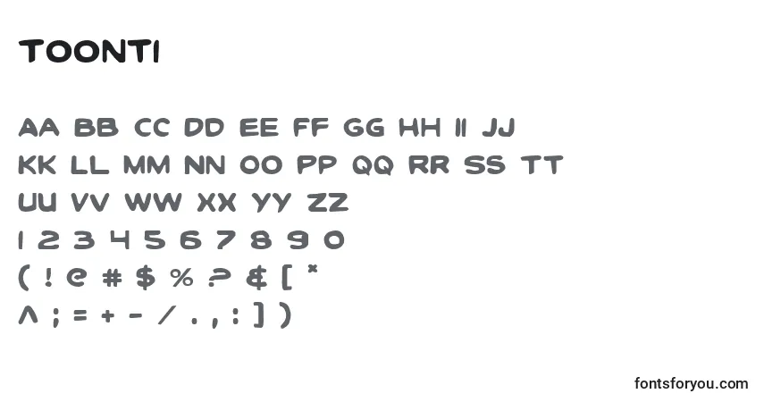 Czcionka Toonti – alfabet, cyfry, specjalne znaki