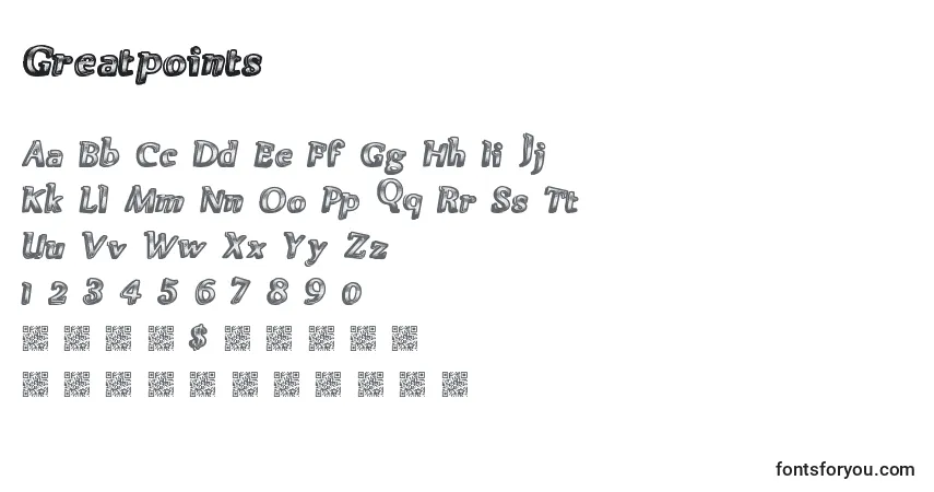 A fonte Greatpoints – alfabeto, números, caracteres especiais