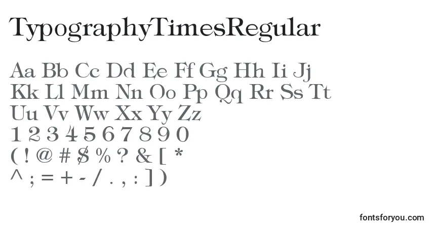 A fonte TypographyTimesRegular – alfabeto, números, caracteres especiais