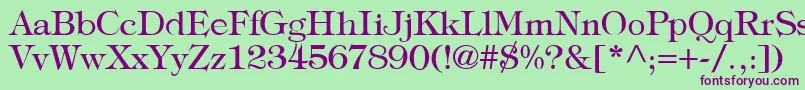 Fonte TypographyTimesRegular – fontes roxas em um fundo verde