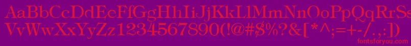 Fonte TypographyTimesRegular – fontes vermelhas em um fundo violeta