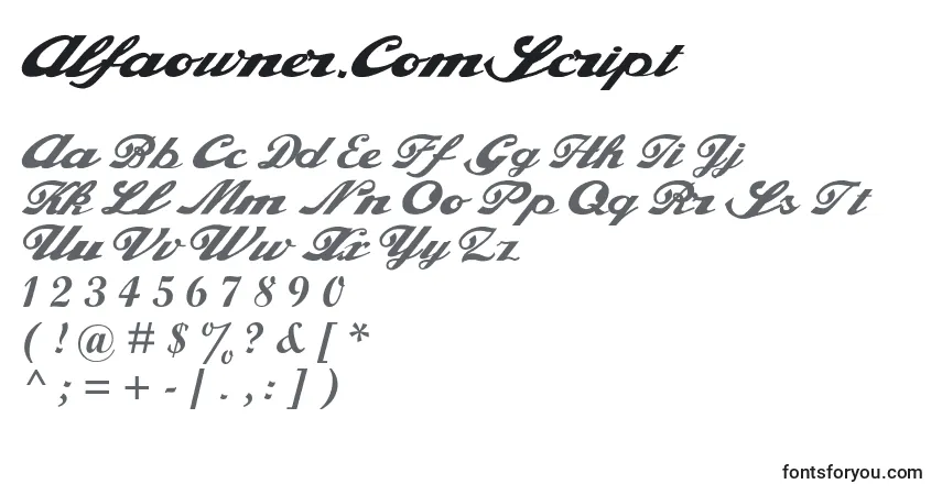 Czcionka Alfaowner.ComScript – alfabet, cyfry, specjalne znaki