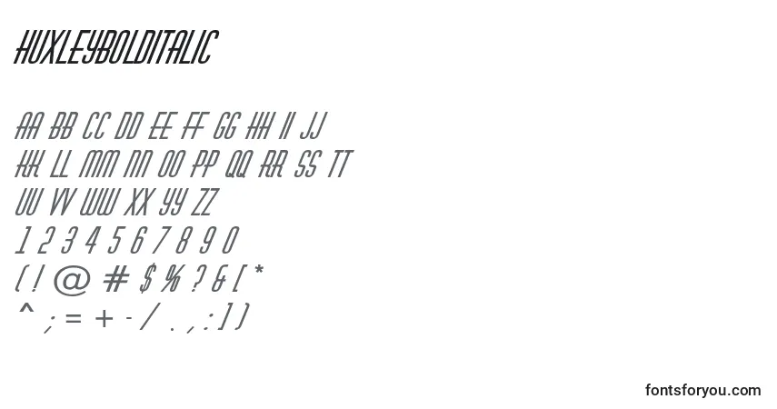 HuxleyBolditalic-fontti – aakkoset, numerot, erikoismerkit