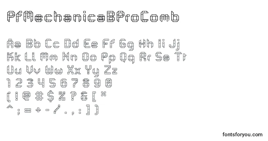 A fonte PfMechanicaBProComb – alfabeto, números, caracteres especiais