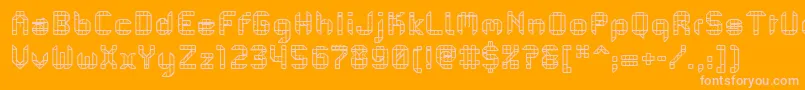 PfMechanicaBProComb-fontti – vaaleanpunaiset fontit oranssilla taustalla